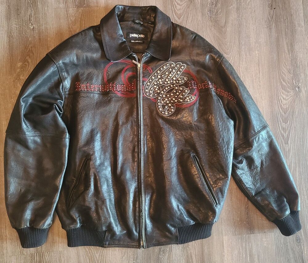 Vintage Pelle Pelle Leather Jacket Mens 46 World Renowned Studded Embroidered